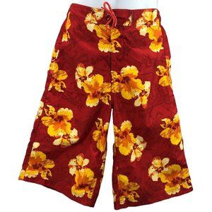 Sideout Boys XL 18-20 Orange Tropical Hibiscus Polyester Hawaiian Board Shorts